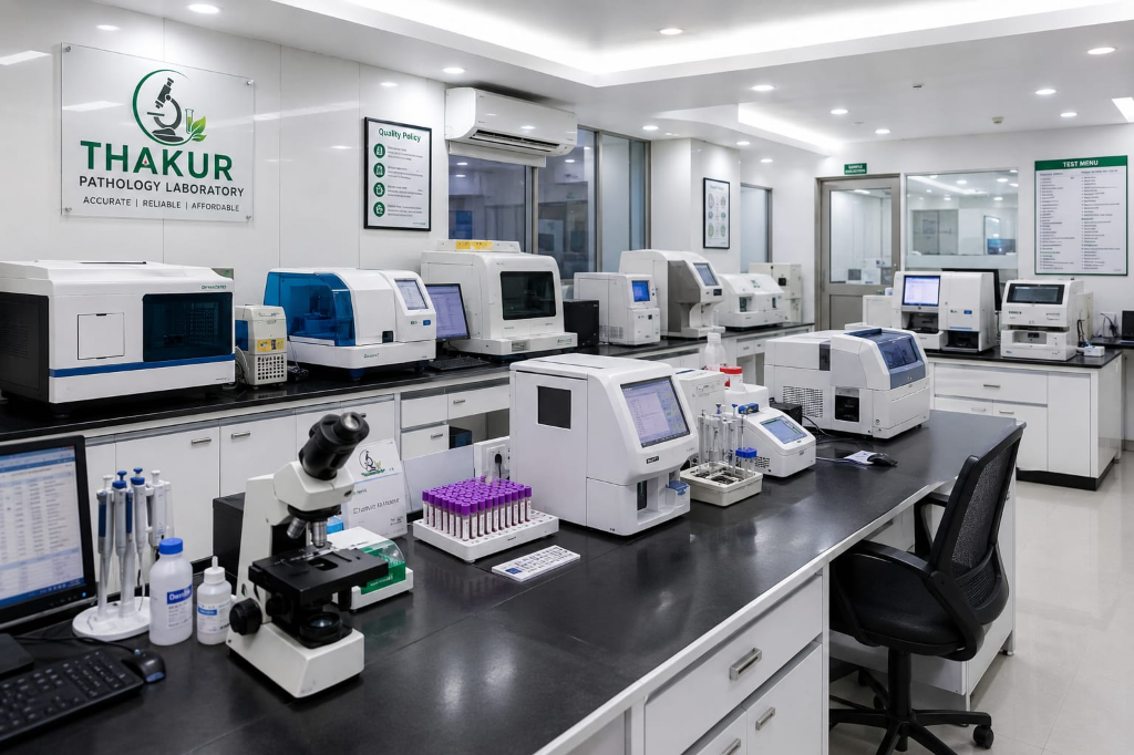 Fully equipped laboratory diagnostic line with Thakur Pathology Laboratory quality policy accreditation