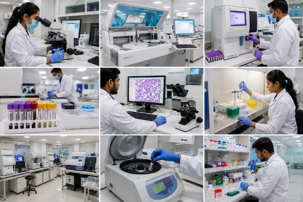 Detailed clinical pathology, microscopy, hormone assays and sample centrifugation workstations